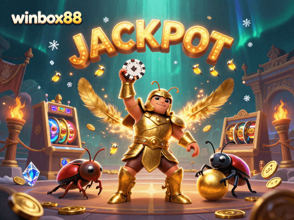 Experience a thrilling win at winbox88 amid vibrant casino action with a heroic beetle duo.
