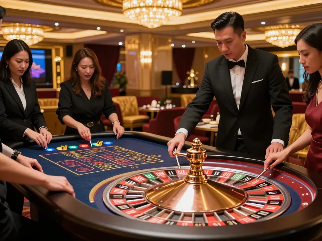 Betting at KIM99's roulette table in a luxurious casino environment.