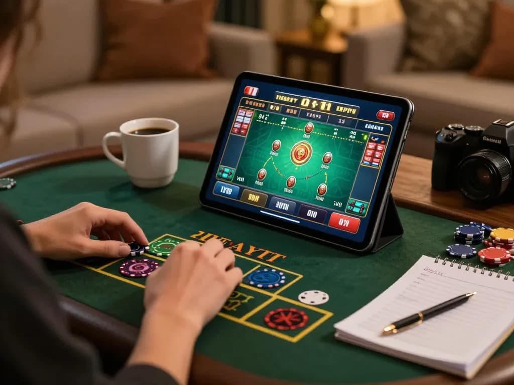 Engaging live dealer game on BK88 tablet, highlighting strategic online gambling efforts.