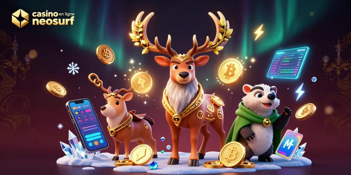 Jouer dans un casino en ligne Neosurf avec des personnages de jeu animés et des éléments de cryptomonnaie autour