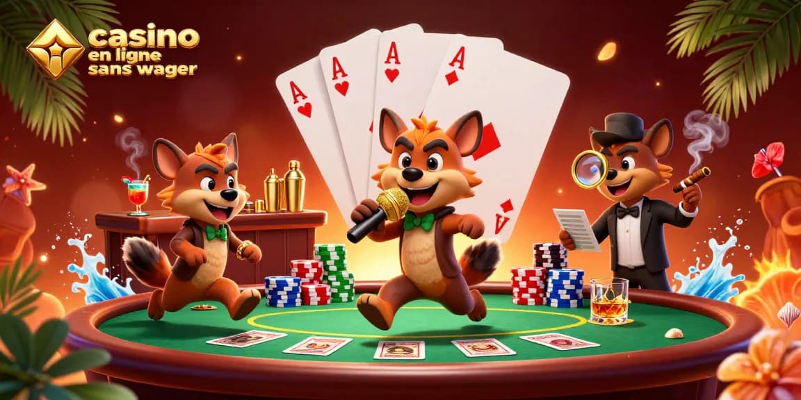 Vivez l'excitation du casino en ligne sans wager avec cette illustration dynamique de hyènes en action.