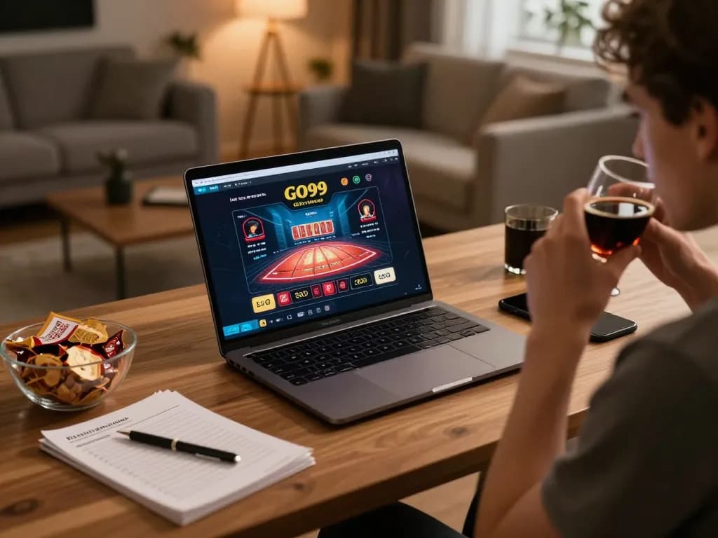 Engaging in gameplay on the GO99 platform from a cozy home setup.