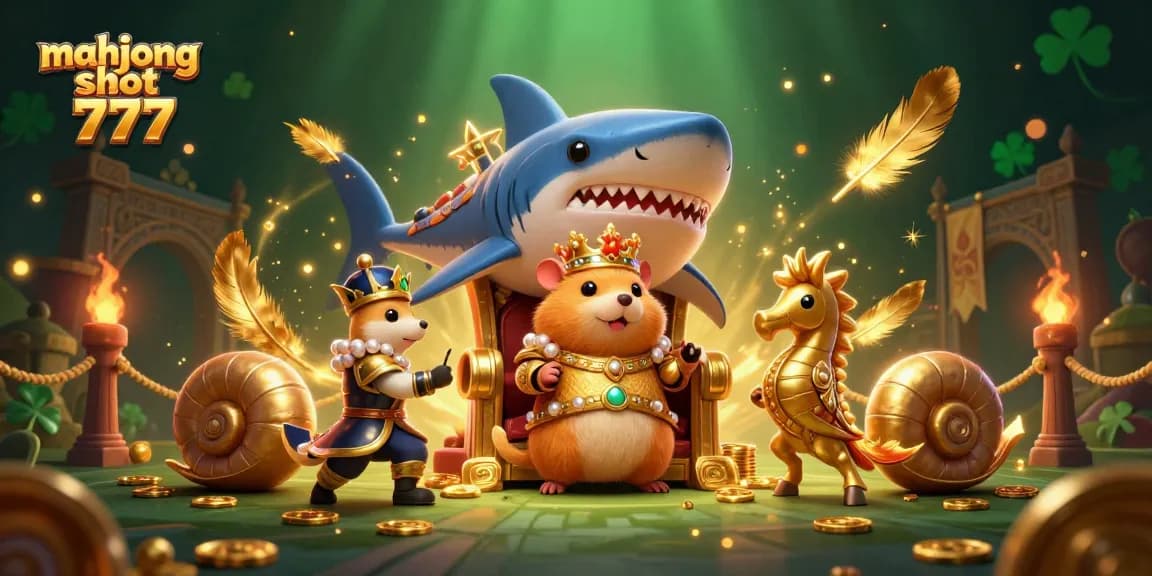 Engage with mahjong slot 777 alongside a fierce hamster king and royal seahorse guards in a vibrant casino setting.