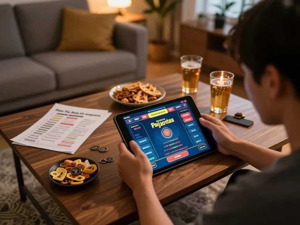 Paito macau interface displayed on a tablet during a cozy home gaming session.