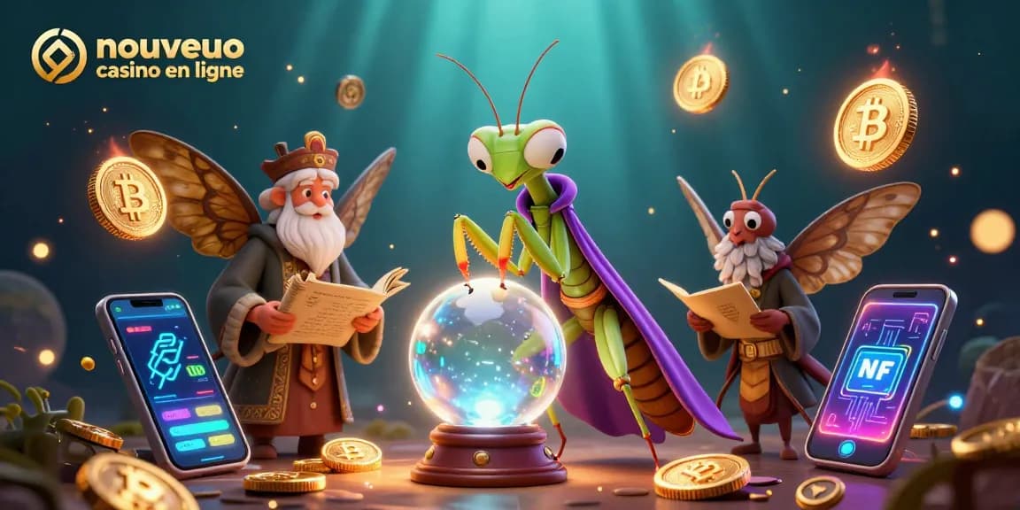 Découvrez le nouveau casino en ligne avec une illustration de personnage mystique et des éléments de jeu captivants.