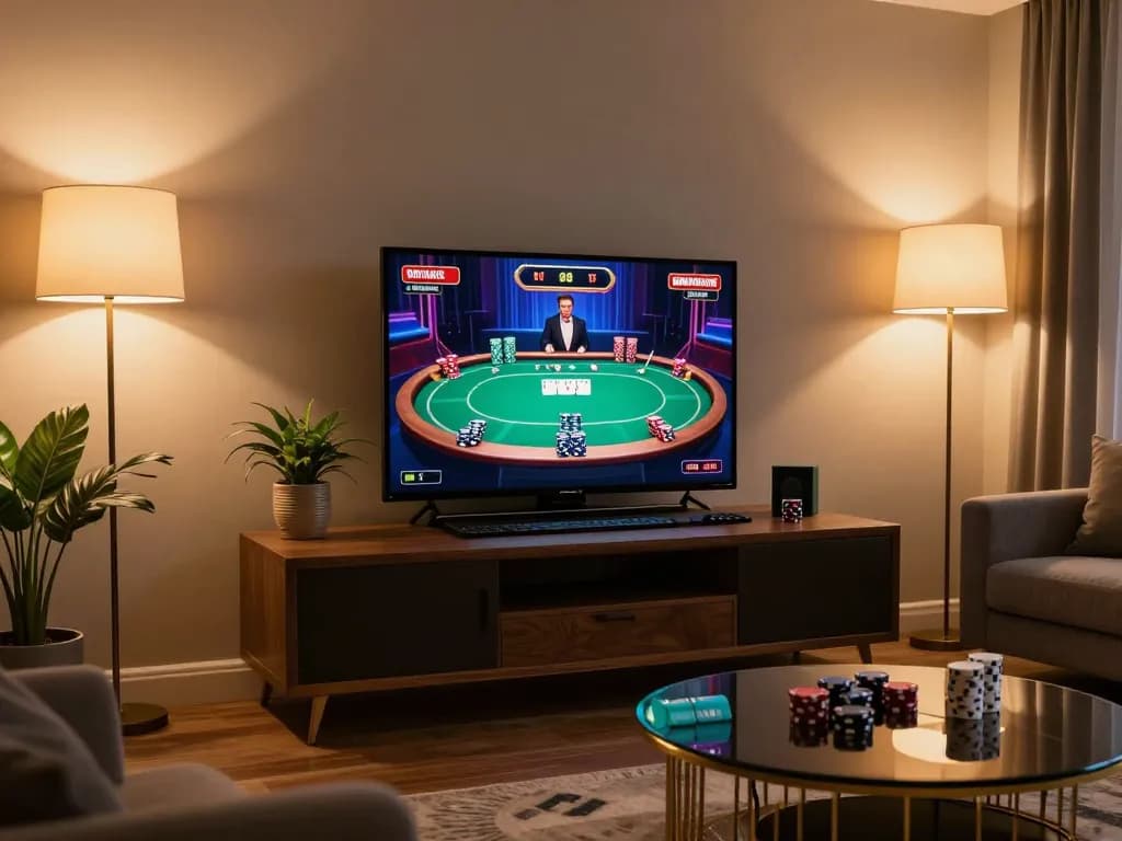 Engaging online gaming moment at 98win showcases players enjoying a poker game in a cozy setup.
