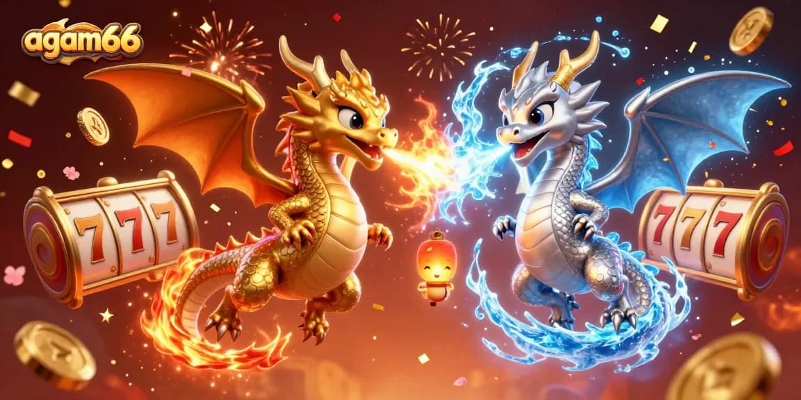 Engage in thrilling slots action with the vibrant scene of agam66, featuring golden dragons and jackpot reels.