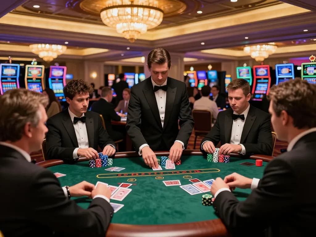 Fabet players engaging in a thrilling blackjack game at a luxurious casino table.