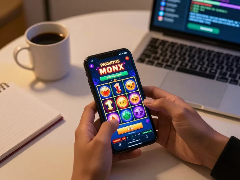Nổ hũ online gaming excitement with smartphone showing jackpot slot wins.