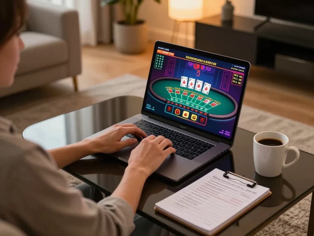 92slot online gaming experience with vibrant blackjack table on laptop and gaming strategies