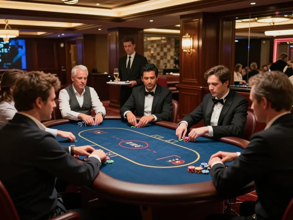 king garuda player placing a high-stakes bet at an exclusive poker table in a luxury casino