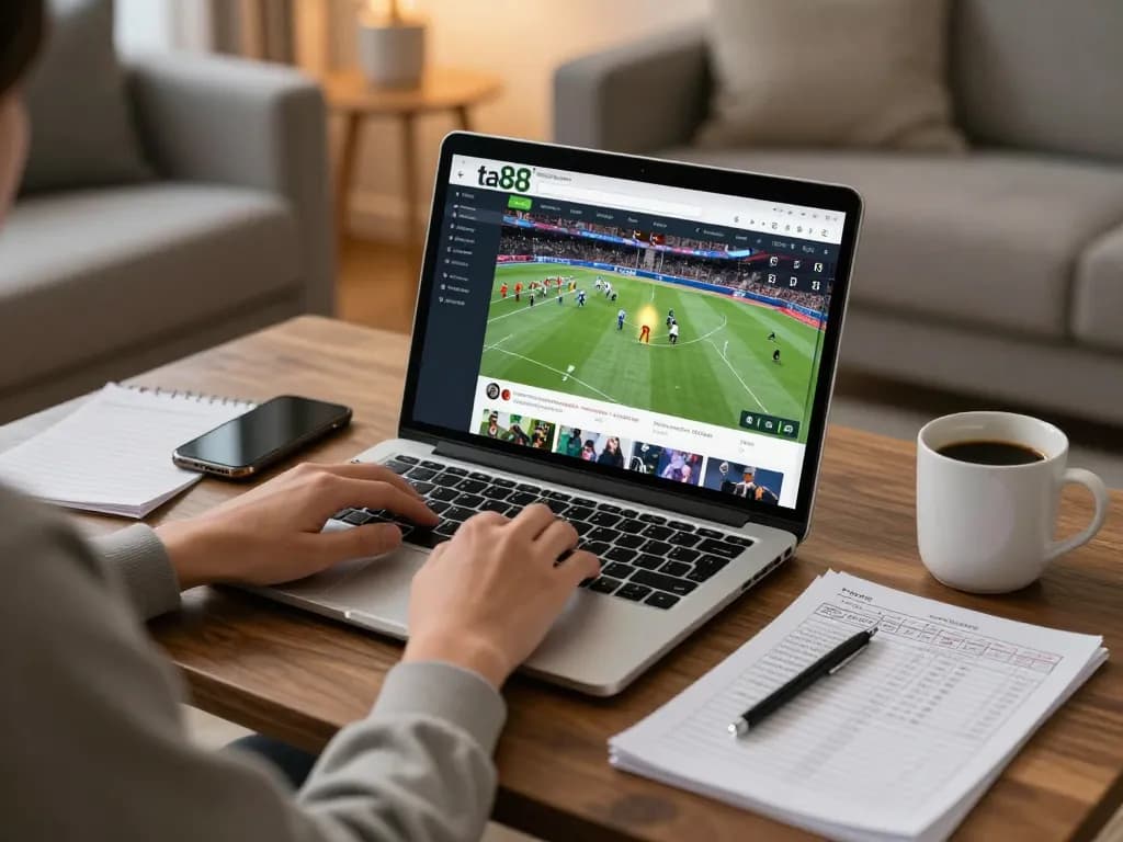 Person placing bets on ta88 online sports platform while enjoying a cozy home atmosphere