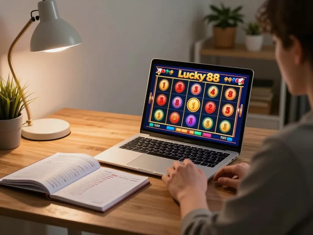 Engaging session of lucky88 slot gameplay on a laptop showcasing strategic betting.