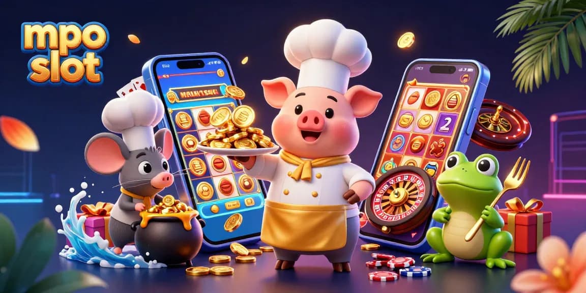 Experience exhilarating spins at mpo slot with gold coins, vibrant slot games, and cheerful characters!