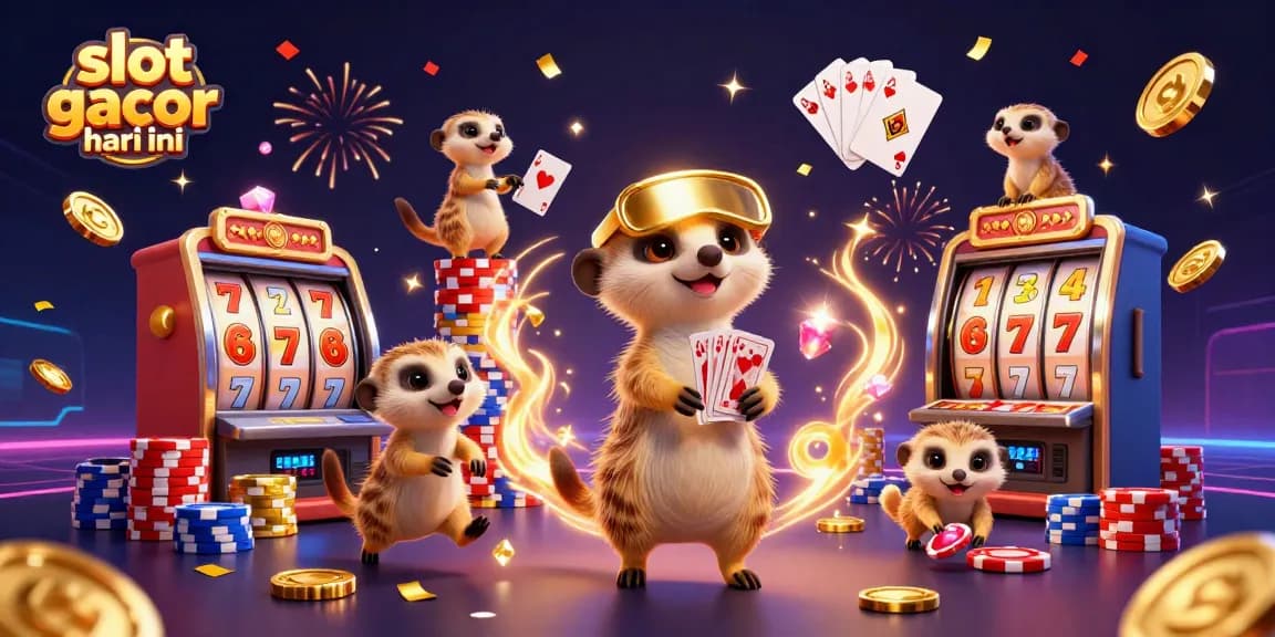 Engage in winning with slot gacor hari ini, where meerkats run a thrilling casino scene featuring vibrant slot machines and festive elements.