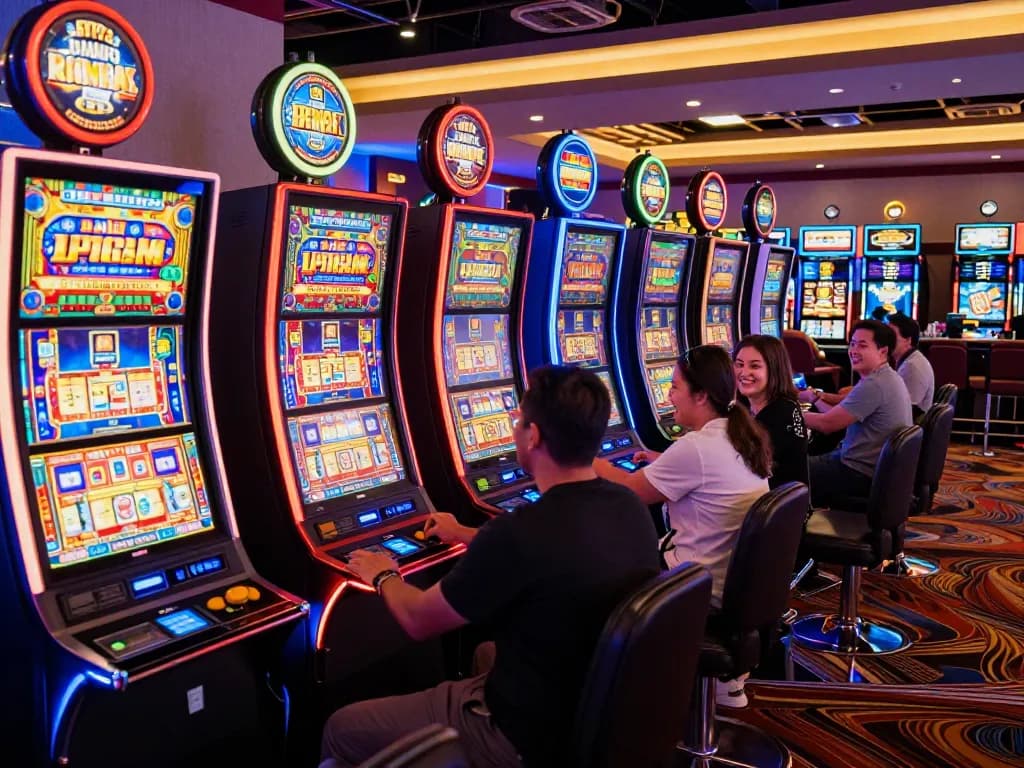 Players enjoying engaging slot games and celebrating wins in an exciting casino atmosphere