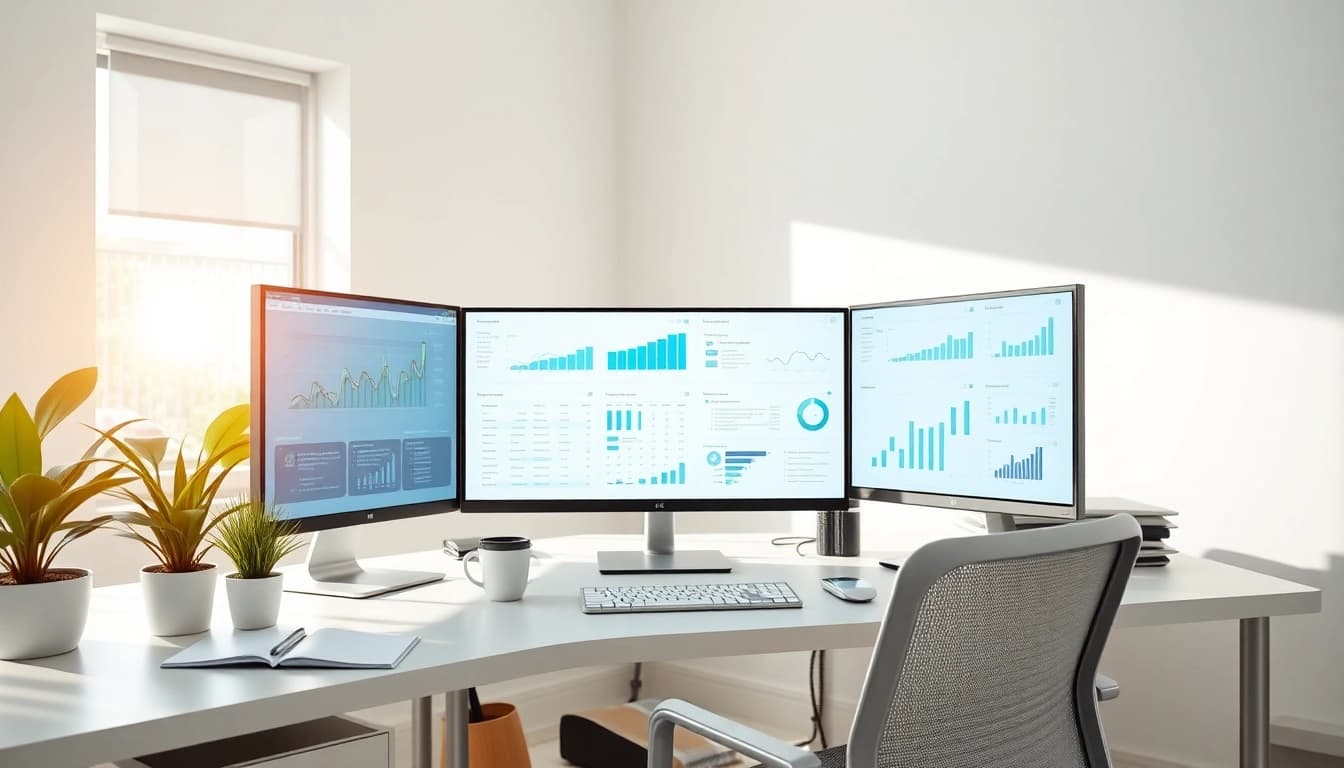 Visually representing https://alvionz.de/ with a professional digital workspace showcasing analytics processes.