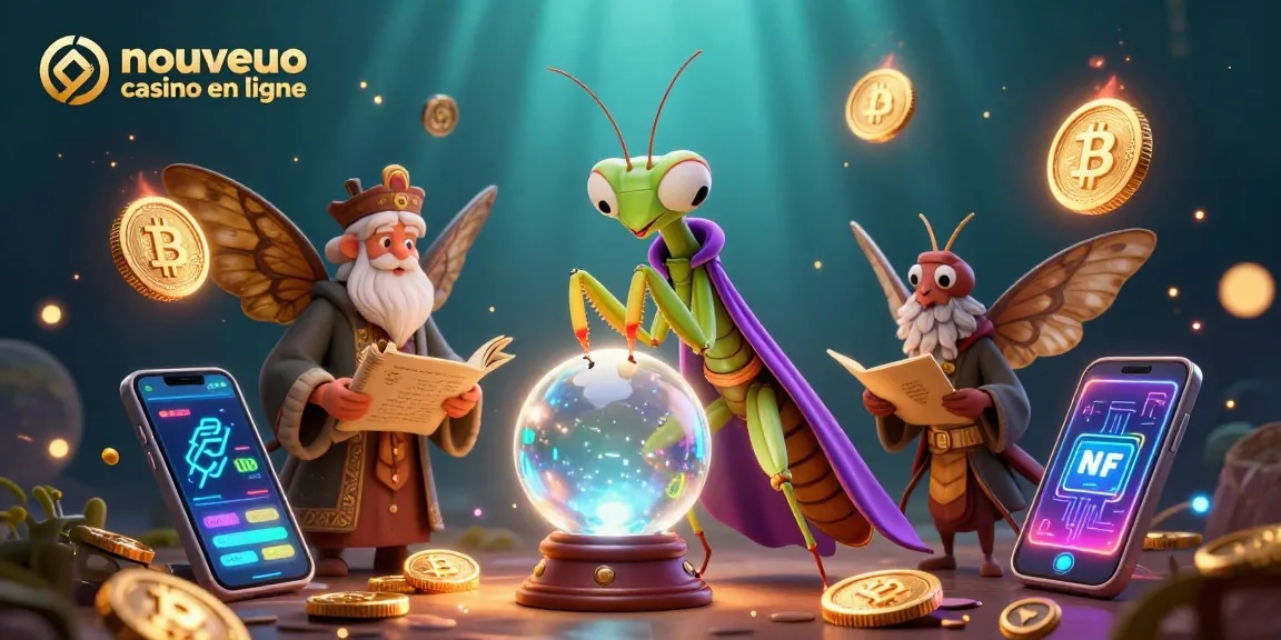 Découvrez le nouveau casino en ligne avec une illustration de personnage mystique et des éléments de jeu captivants.