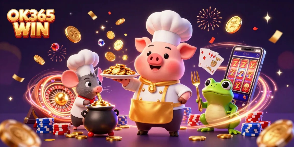 Experience the thrill of winning with OK365 WIN in this vibrant casino 3D illustration.