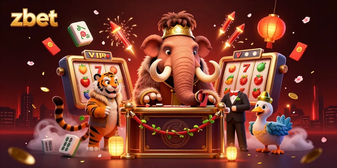 zbet showcases a vibrant casino scene with playful characters and exciting game elements.