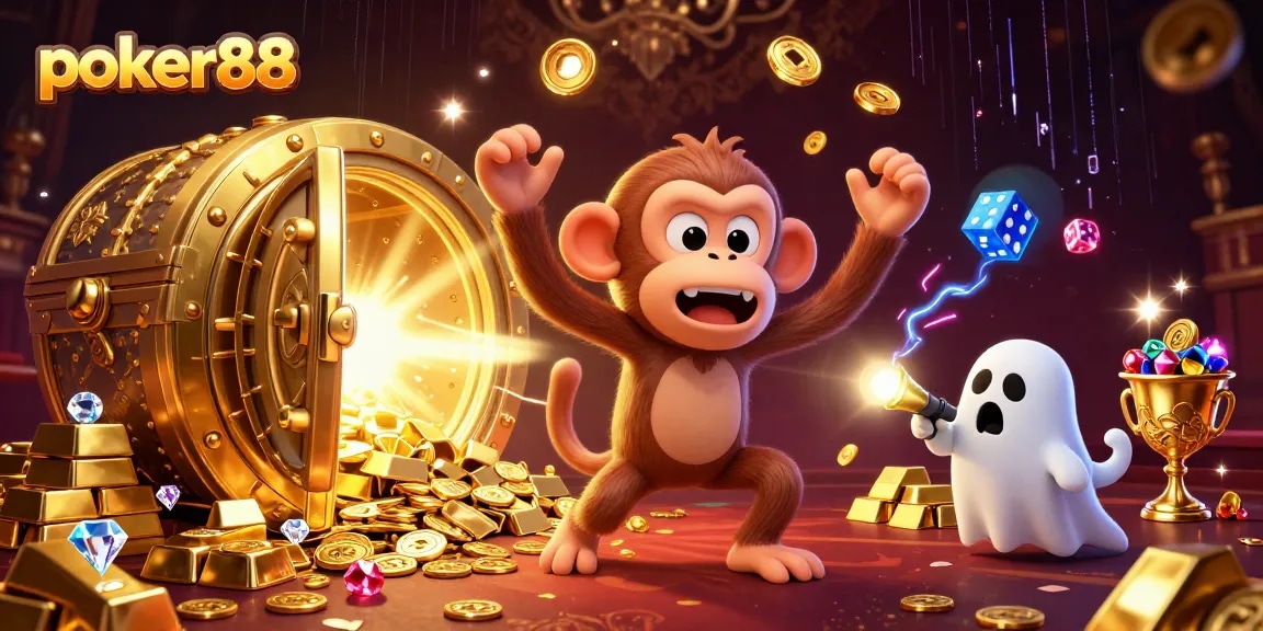 Permainan poker88 menarik dengan harta karun mengkilap dan hantu lucu di kasino angker.