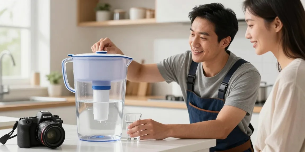Waterdrop TDS Reduction Water Filter Pitcher with 1 Filter installed by a trusted local professional in a bright kitchen.