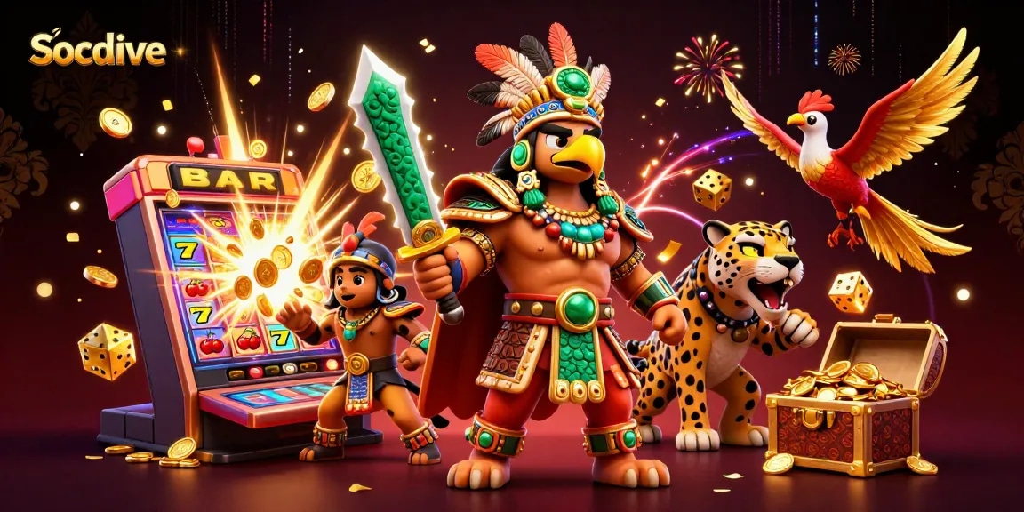 Socolive features Aztec warriors and casino elements, showcasing engaging gambling action.
