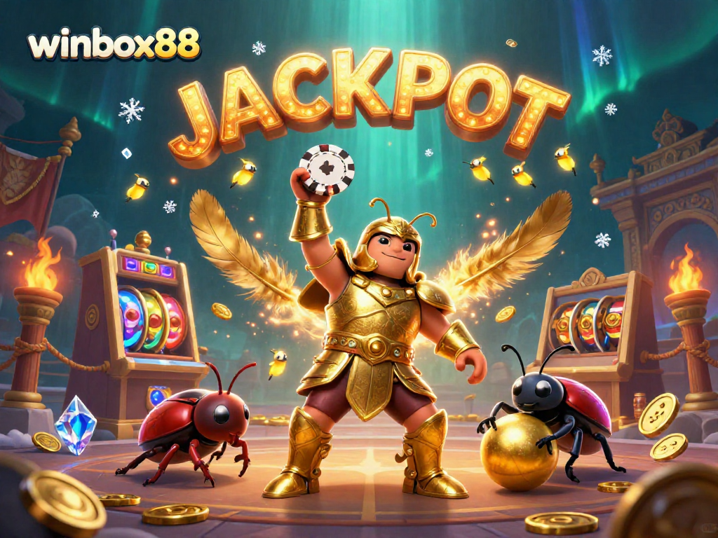 Experience a thrilling win at winbox88 amid vibrant casino action with a heroic beetle duo.
