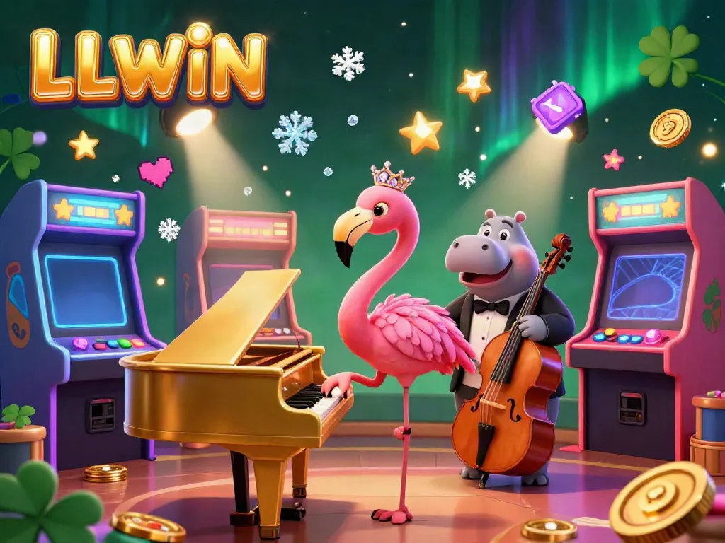 Experience immersive gaming at LLWIN with a vibrant casino atmosphere featuring musical animals and colorful arcade elements.