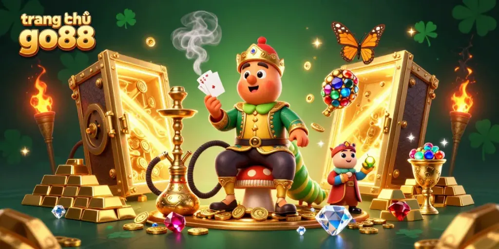 Experience exhilarating thrills on trang chủ go88 with a lavishly detailed 3D casino illustration of a caterpillar character.