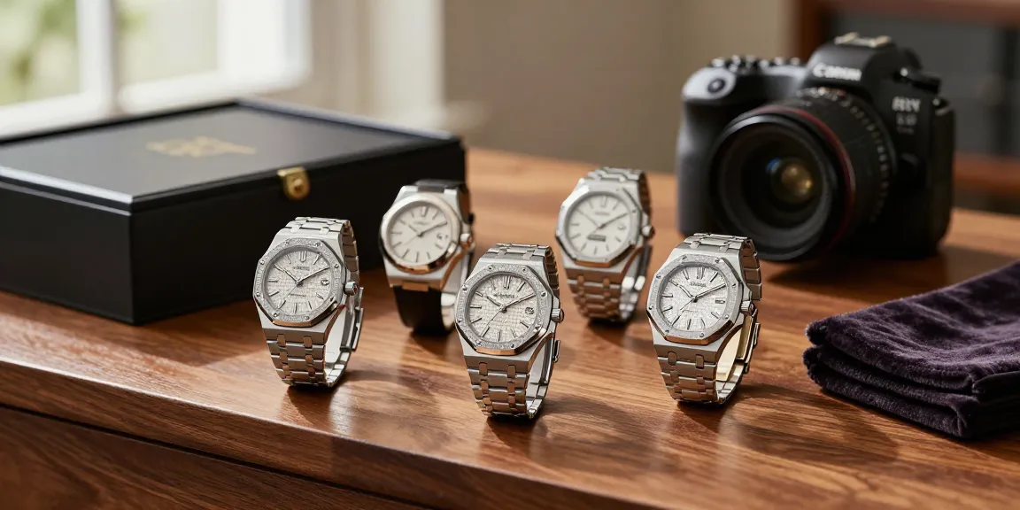 Super clone watches elegantly displayed on a polished surface, showcasing luxury craftsmanship.
