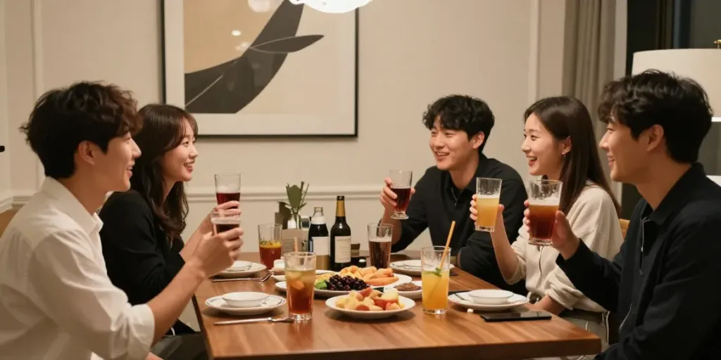 강남 구구단에서 우아한 사교 모임을 즐기는 모습
