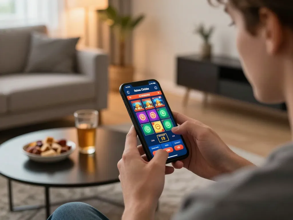 Engaging in mobile gaming with包网 app, showcasing user-friendly interface and cozy home setting
