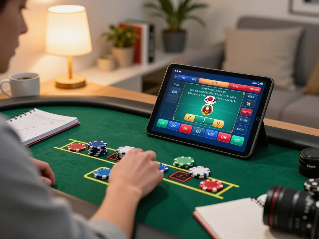 O8 players enjoying online blackjack gameplay on tablet in cozy home setting