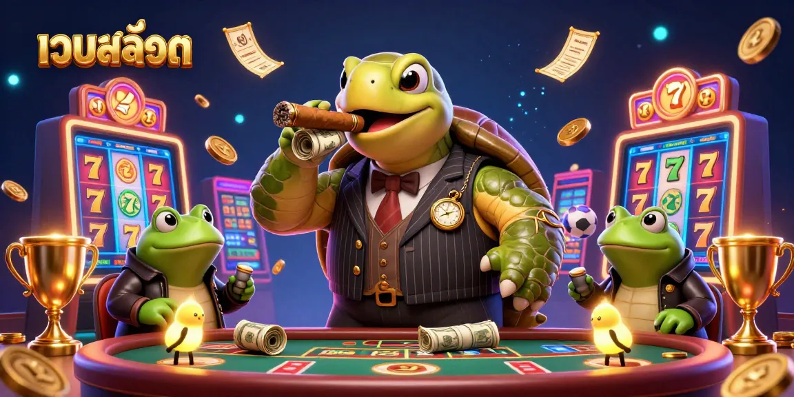 Experience the thrill of เว็บสล็อต with a dynamic casino illustration featuring engaging characters and vibrant elements.