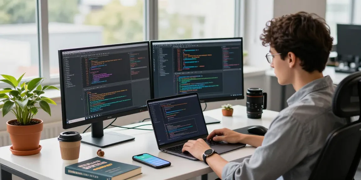 Developer coding at their desk, representing 纸飞机官网 in a modern tech workspace.