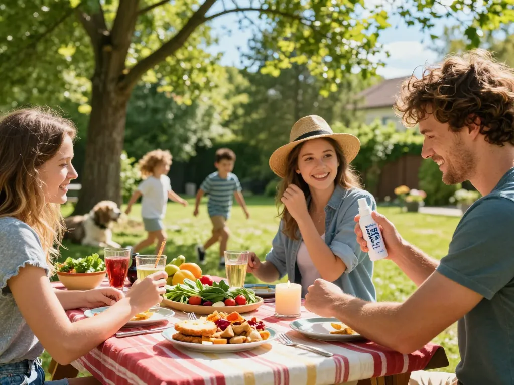 Group enjoying summer barbecue while using Best Mosquito Repellent for effective insect protection.