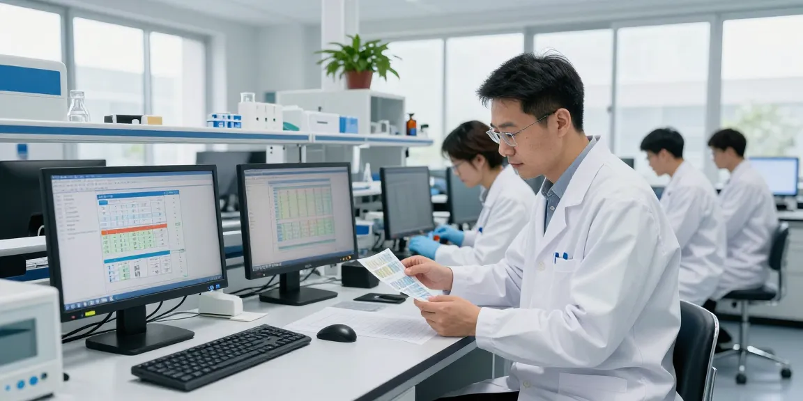 Team analyzing product samples and quality metrics to ensure Qualitätsstandards einsehen in a modern laboratory.