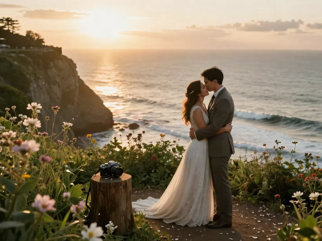Capturing an intimate moment as a documentary wedding photographer in Dunedin during sunset.