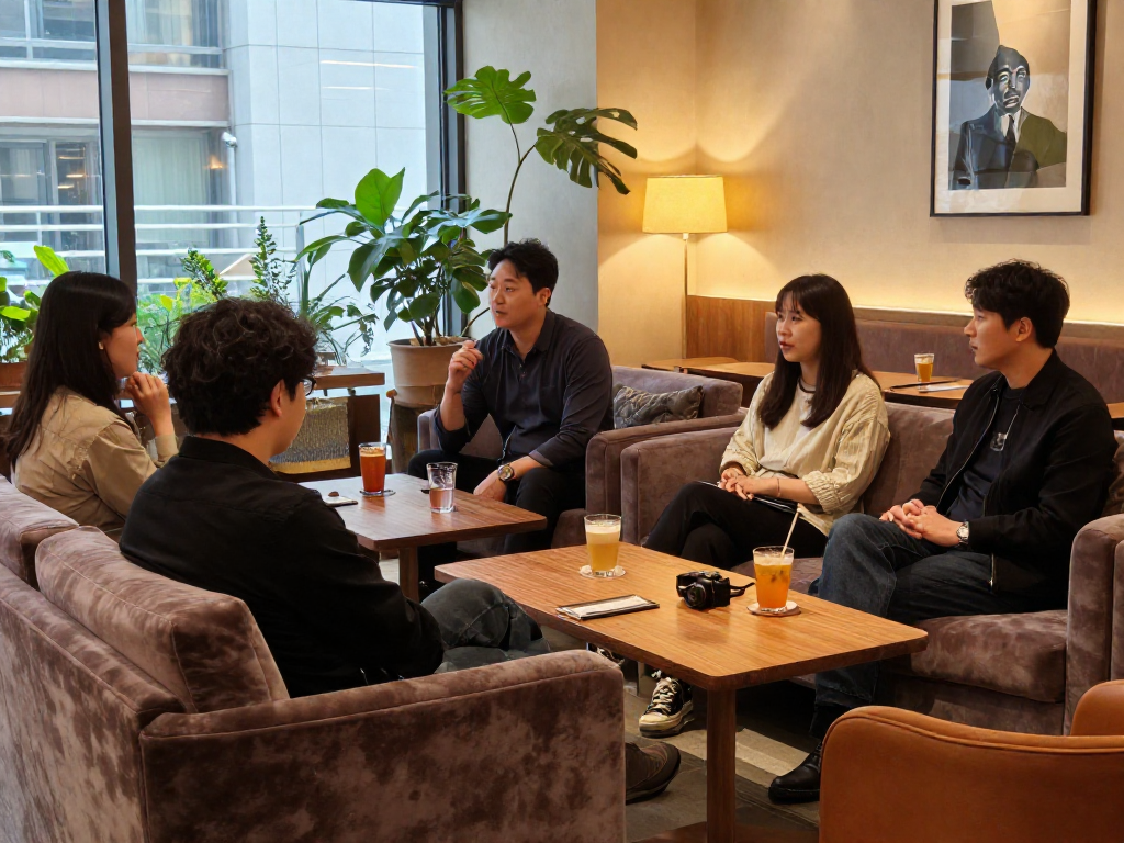 강남 멀리건에서 아늑한 분위기의 사교 공간, 편안한 소파와 조명이 어우러져 있다.