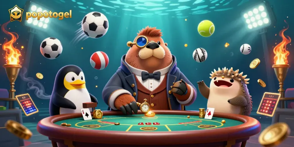 Menangkan permainan popotogel di meja poker bawah laut dengan karakter lucu dan efek berkilau.