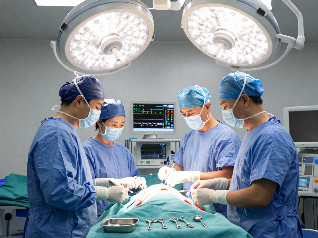 Bel kayması ameliyatı with surgical team preparing in a sterile operating room.