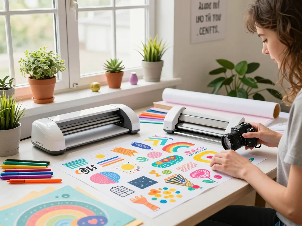 Creative workspace showcasing a vibrant cricut svg bundle with colorful designs and crafting tools in an inviting atmosphere.