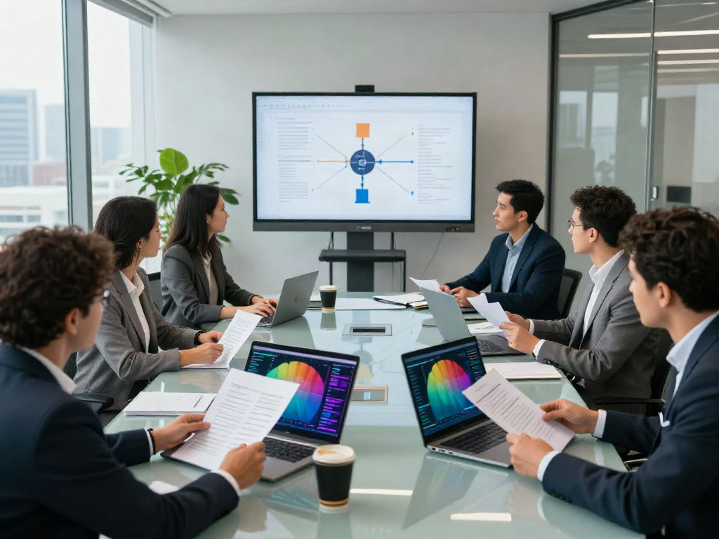 Team of restructuring experts collaborating in a modern advisory firm setting.