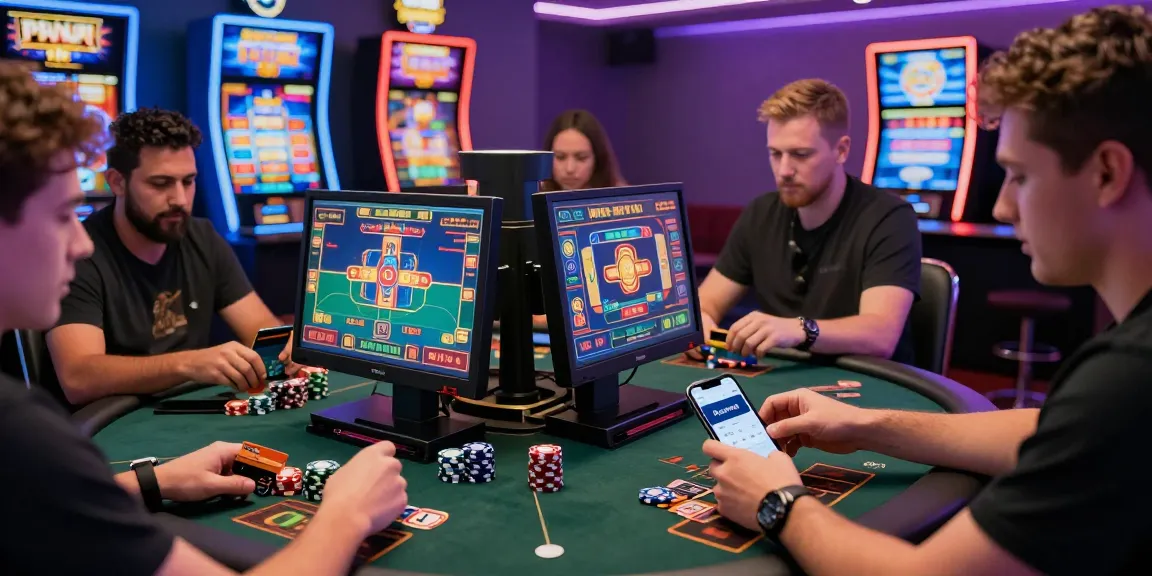 Spieler engagieren sich in Glücksspielaktivitäten mit der Paysafe-Karten-Casino-Methode in einer lebhaften Online-Casino-Umgebung.