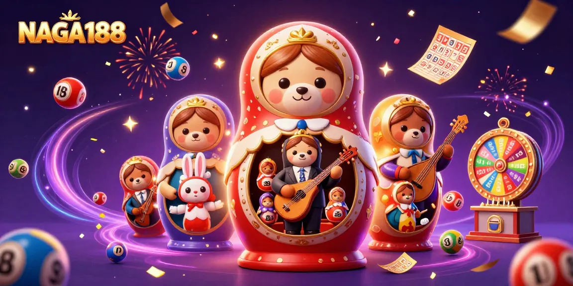 NAGA188 menghadirkan momen kasino seru dengan karakter beruang Matryoshka dan elemen judi interaktif.