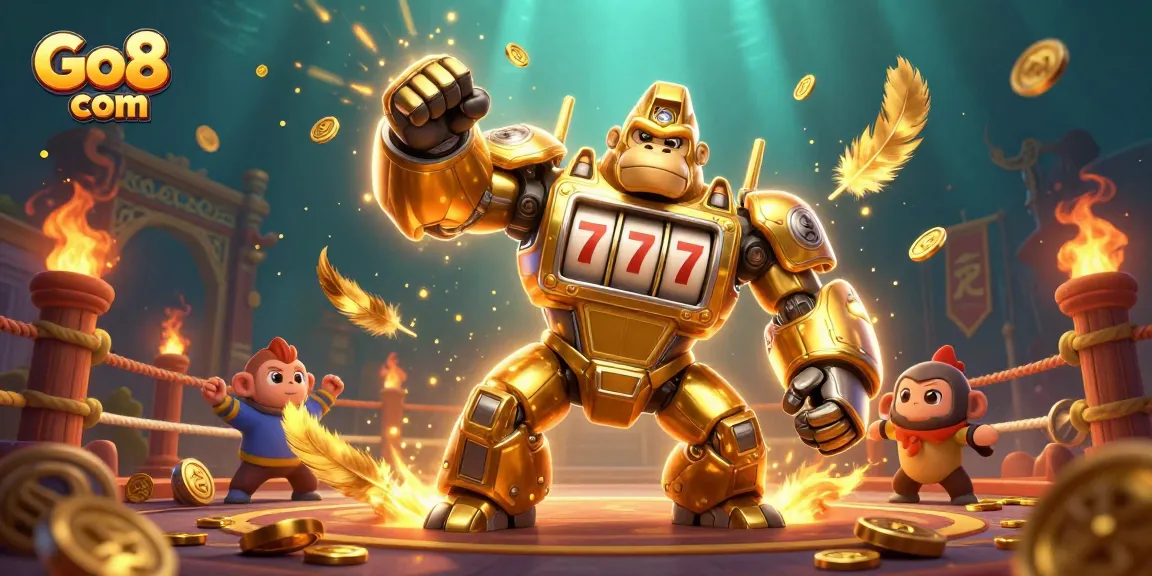 Engage in thrilling gameplay at Go8 com with transformative casino adventures featuring a golden gorilla mech.