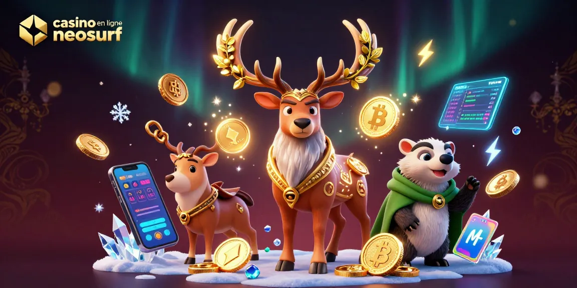Jouer dans un casino en ligne Neosurf avec des personnages de jeu animés et des éléments de cryptomonnaie autour