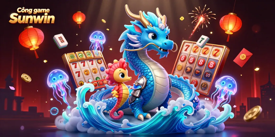 Cổng game Sunwin showcases a vibrant casino scene featuring a majestic dragon and lively gaming elements.