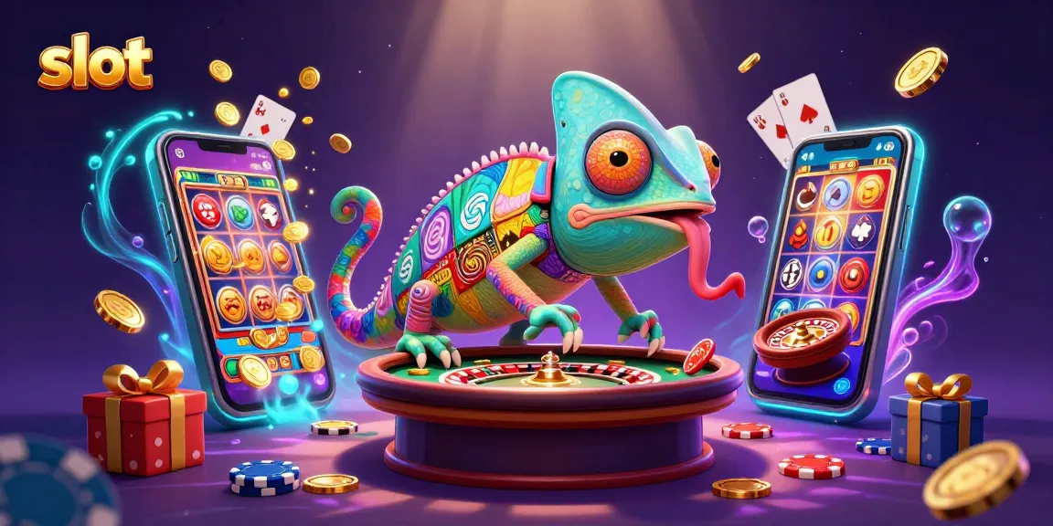 Slot online yang menggairahkan dengan chameleon kasino dan elemen permainan yang menonjol.